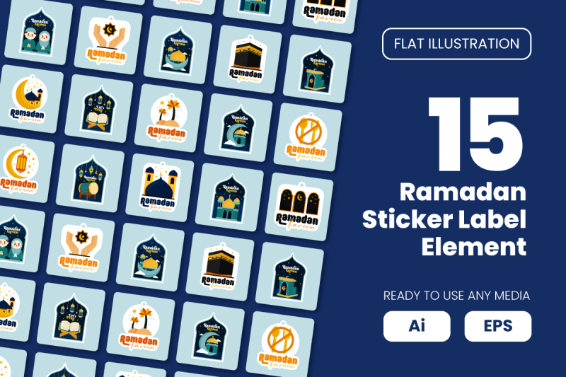 collection-of-ramadan-sticker-label-element-in-flat-illustration