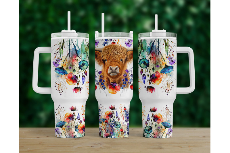 highland-cow-png-40oz-quencher-wildflowers-tumbler-sublimation-design