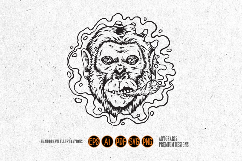 gorilla-monkey-puffs-joint-smoking-weed-illustrations-silhouette