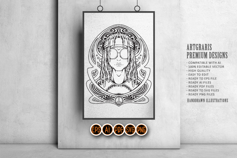 cool-alien-dreadlocks-hippie-culture-art-nouveau-frame-illustrations-s