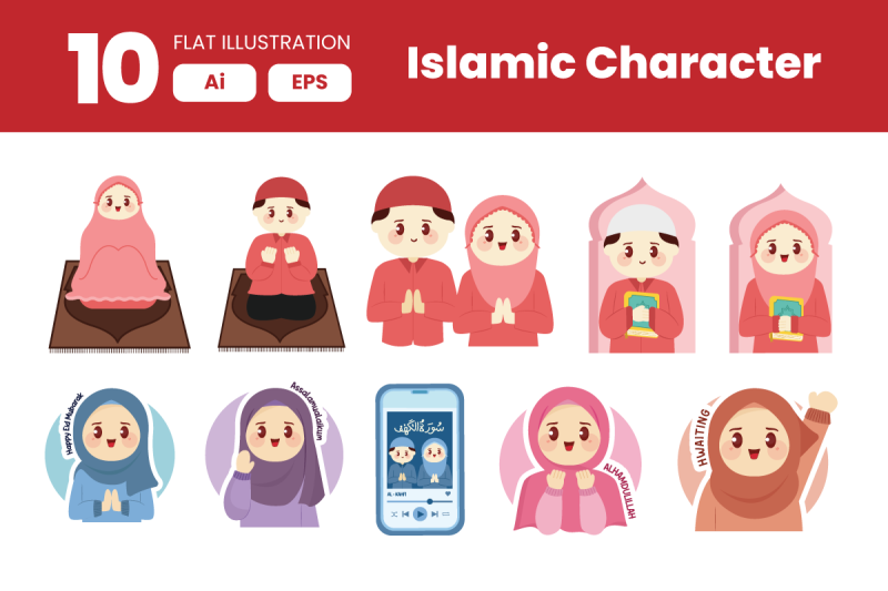 collection-of-islamic-character-element-in-flat-illustration