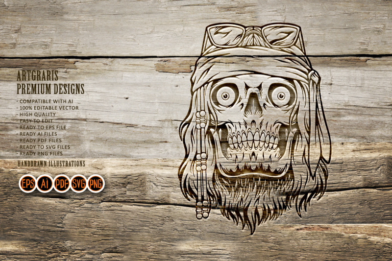 hippie-skull-head-with-headband-sunglasses-illustrations-silhouette