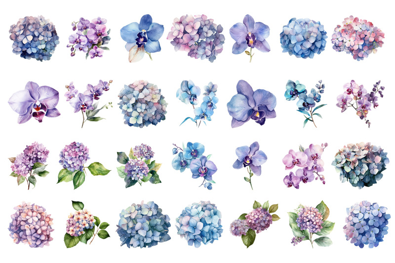 blue-flower-watercolor-clipart-collection-bundle