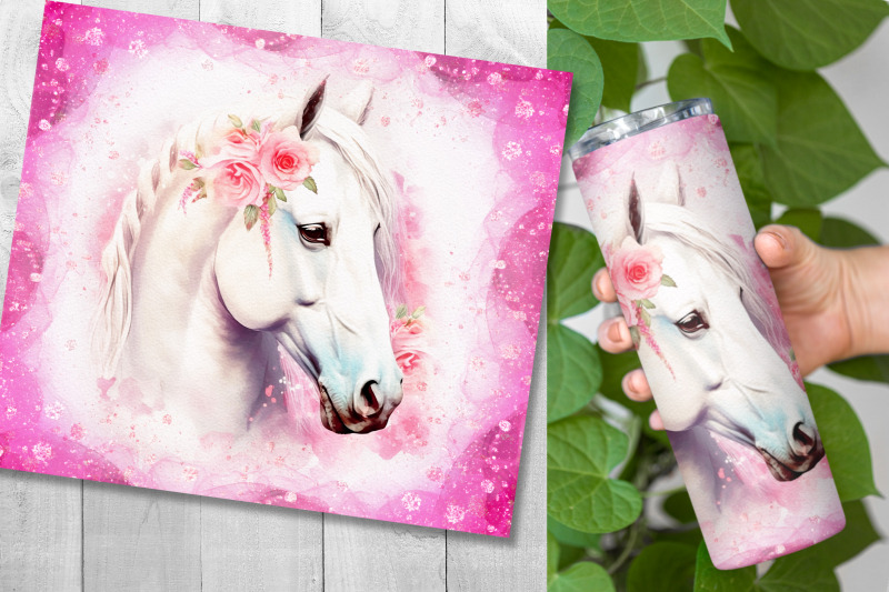 watercolor-horse-pink-rose-tumbler-wrap