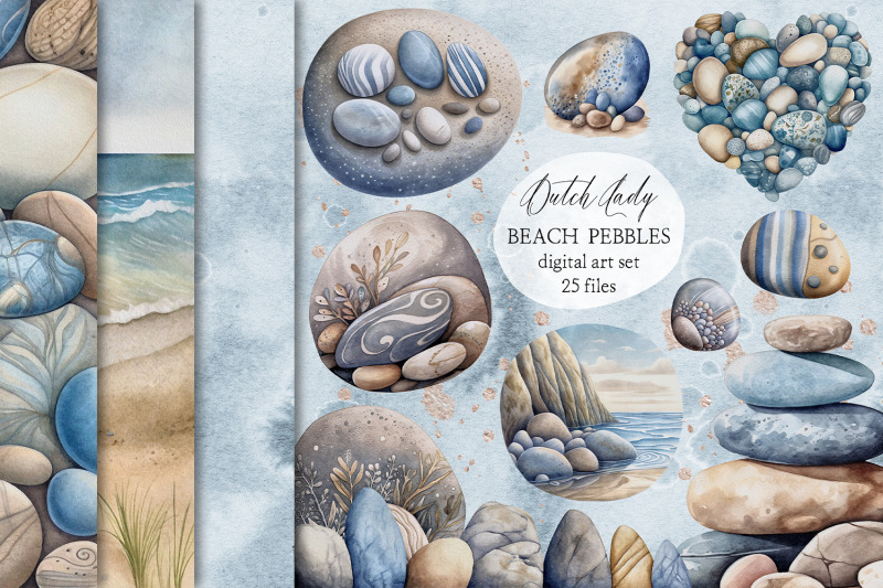 beach-pebble-watercolor-clipart-set