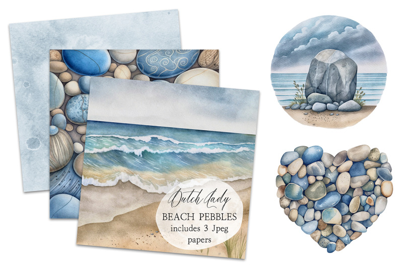 beach-pebble-watercolor-clipart-set