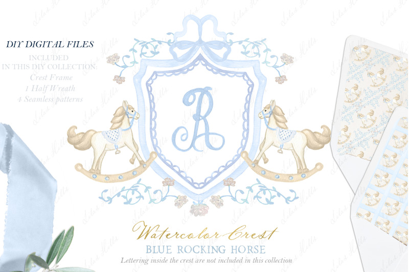 blue-rocking-horse-newborn-boy-family-watercolor-crest-diy