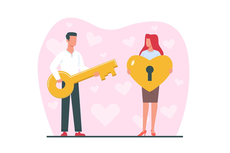 metaphor-for-love-man-holding-golden-key-to-woman-heart-lock-romanti