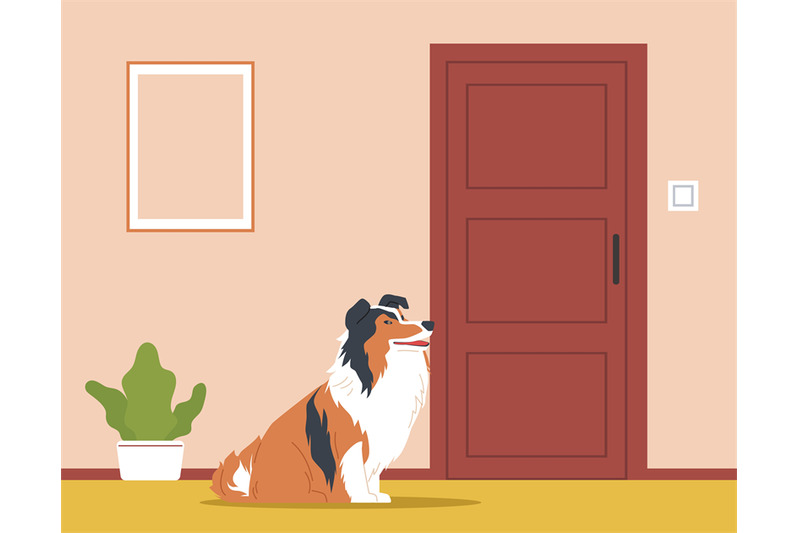 dog-is-waiting-for-his-master-at-apartment-door-pet-is-sitting-in-hal