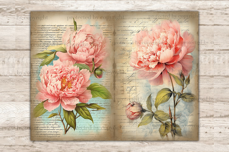 peonies-junk-journal-paper-flowers-journal-card