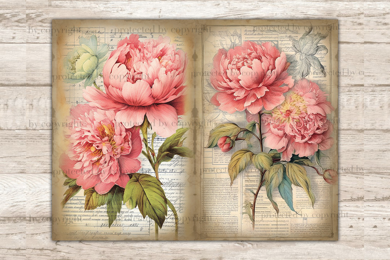 peonies-junk-journal-paper-flowers-journal-card