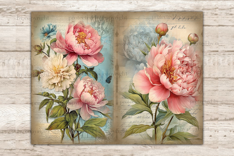peonies-junk-journal-paper-flowers-journal-card