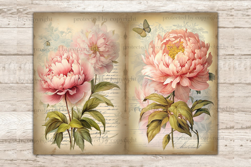 peonies-junk-journal-paper-flowers-journal-card