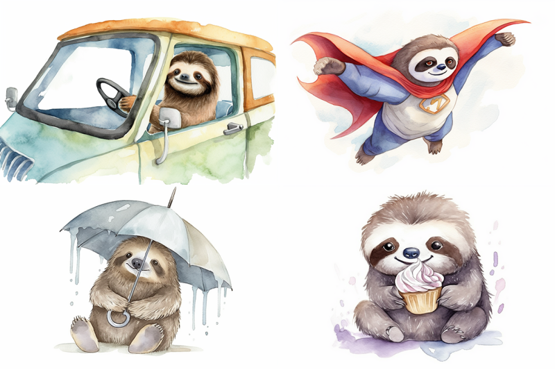 sloth-adventure-watercolor-collection