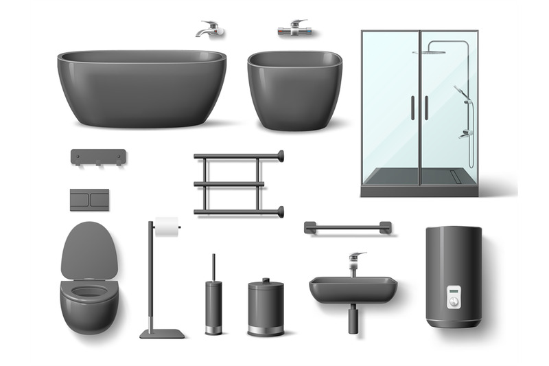 realistic-black-bathroom-elements-dark-ceramic-and-acrylic-sink-toil