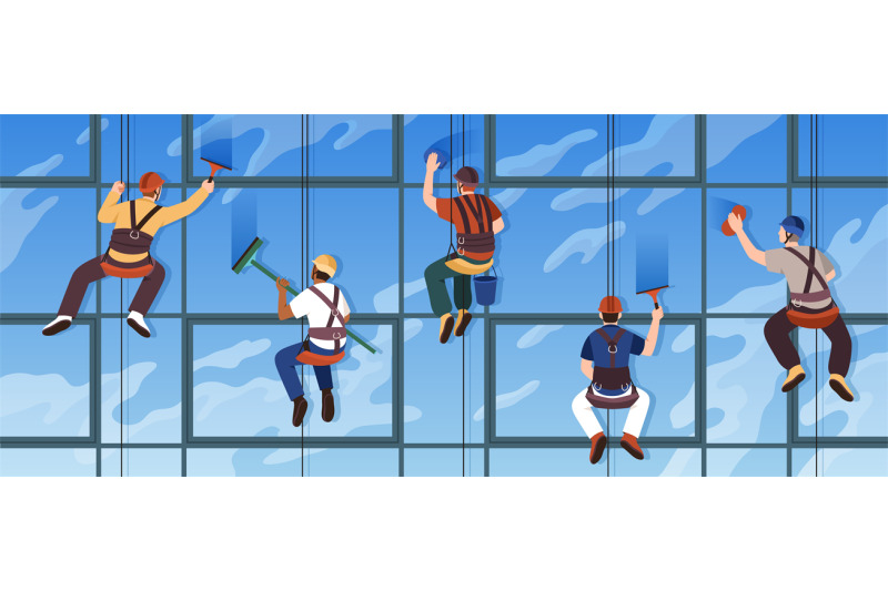 industrial-climbers-cartoon-professionals-wash-windows-of-skyscraper