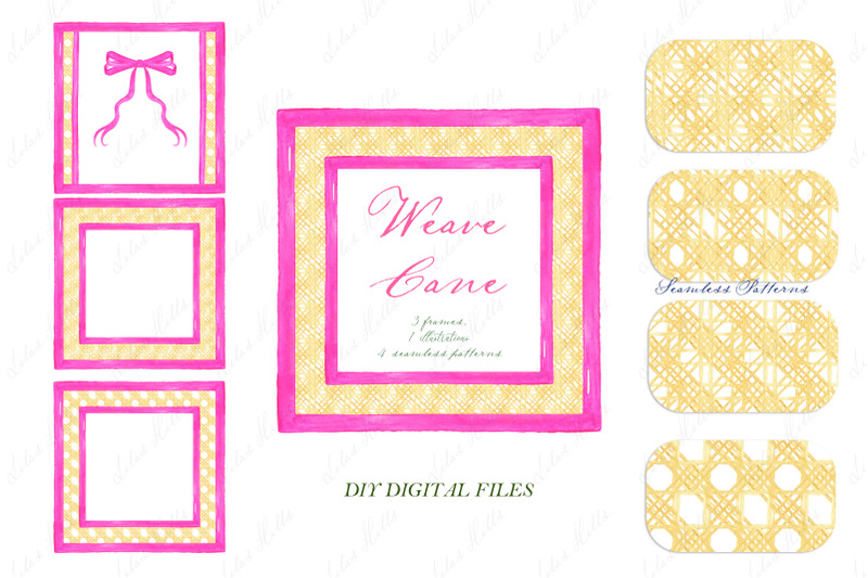weave-cane-pattern-hot-pink-frame-bow-diy-digital-paper-frames
