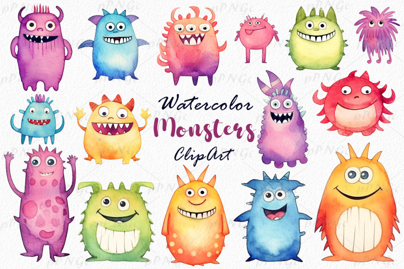 watercolor-monster-clipart-adorable-and-colorful-creatures