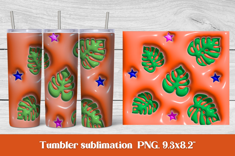 3d-puff-monstera-sublimation-tumbler-3d-tumbler-wrap