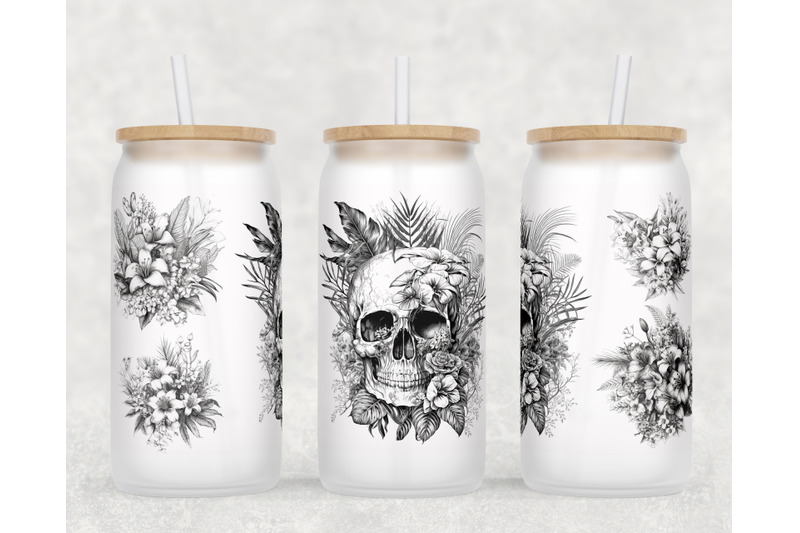 floral-skull-libbey-glass-can-wraps-16oz-glass-can-sublimation-design