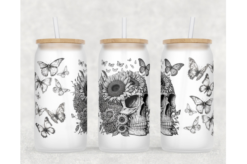 floral-skull-libbey-glass-can-wraps-16oz-glass-can-sublimation-design