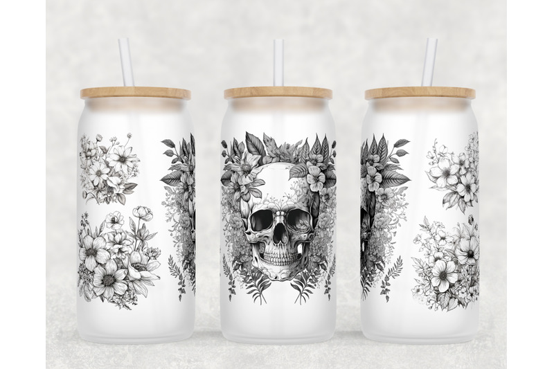 floral-skull-libbey-glass-can-wraps-16oz-glass-can-sublimation-design