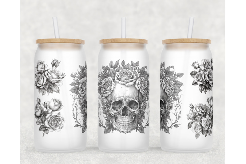 floral-skull-libbey-glass-can-wraps-16oz-glass-can-sublimation-design