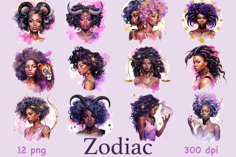 zodiac-black-girls-clipart-celestial-graphics