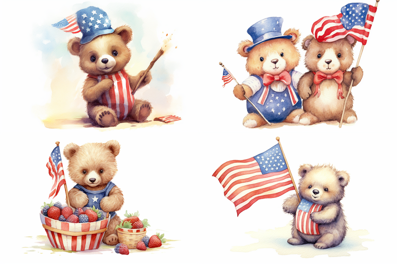 4th-of-july-bears-watercolor-illustrations