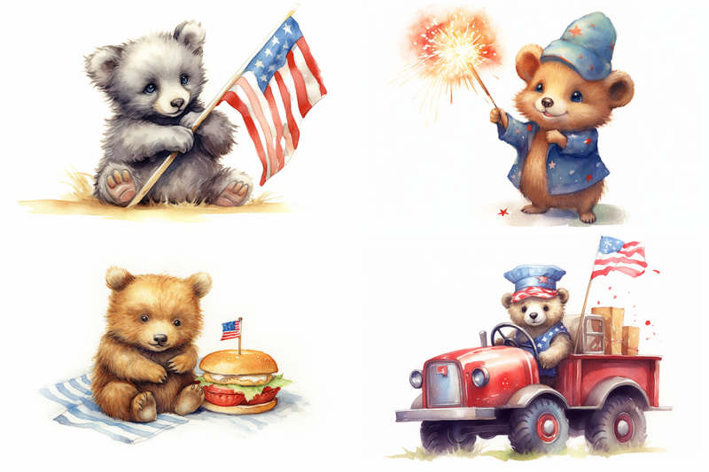 4th-of-july-bears-watercolor-illustrations