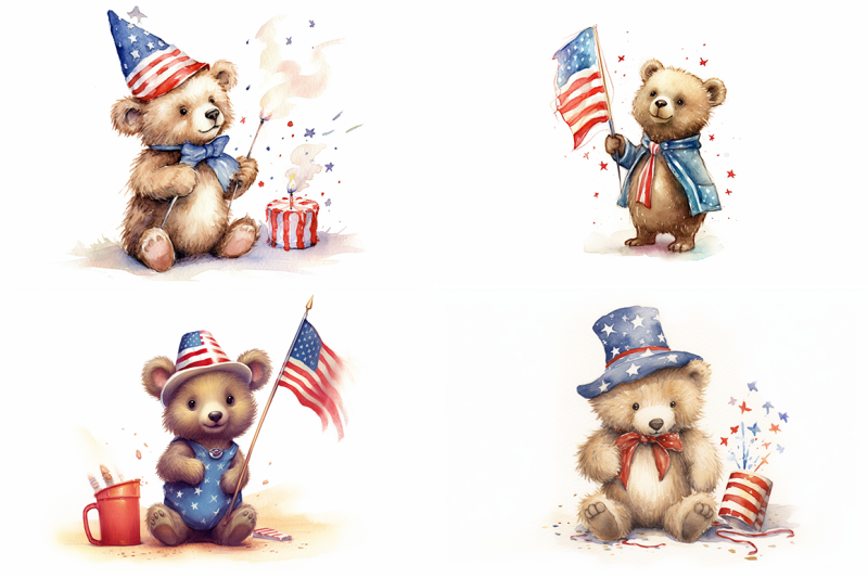 4th-of-july-bears-watercolor-illustrations