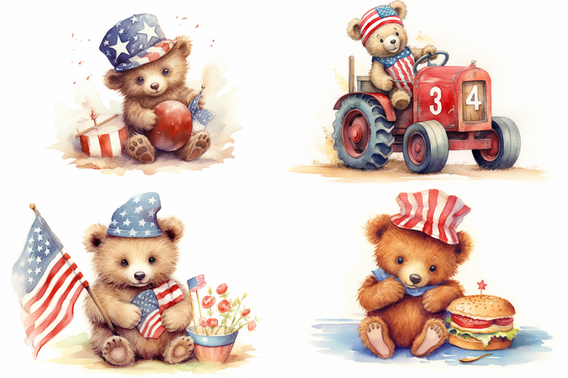 4th-of-july-bears-watercolor-illustrations