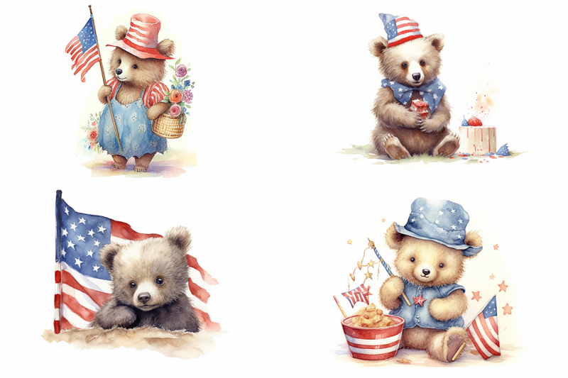 4th-of-july-bears-watercolor-illustrations