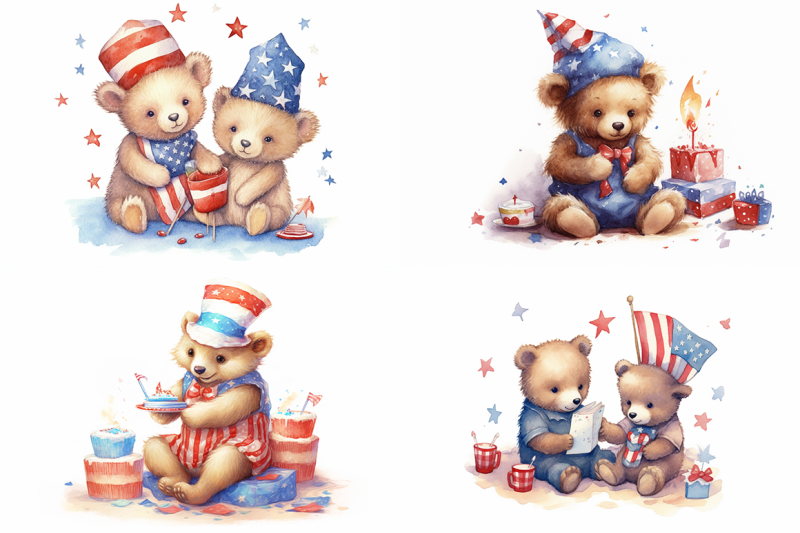 4th-of-july-bears-watercolor-illustrations