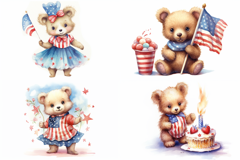 4th-of-july-bears-watercolor-illustrations