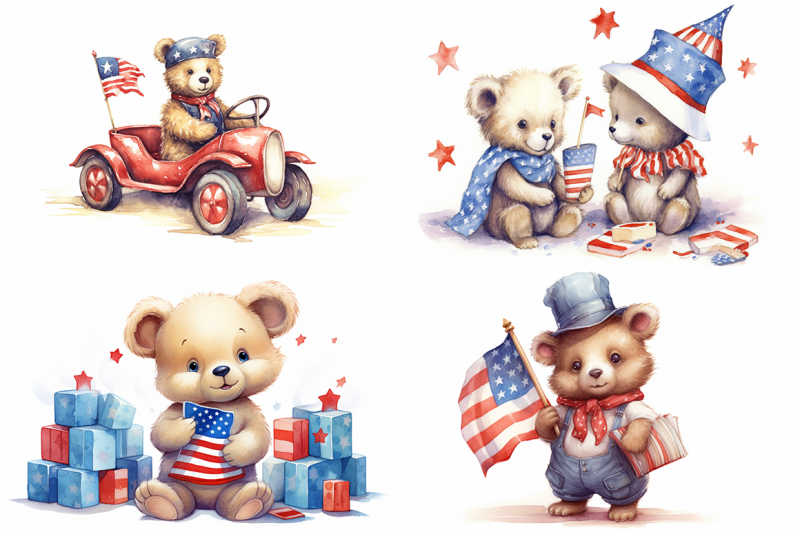 4th-of-july-bears-watercolor-illustrations