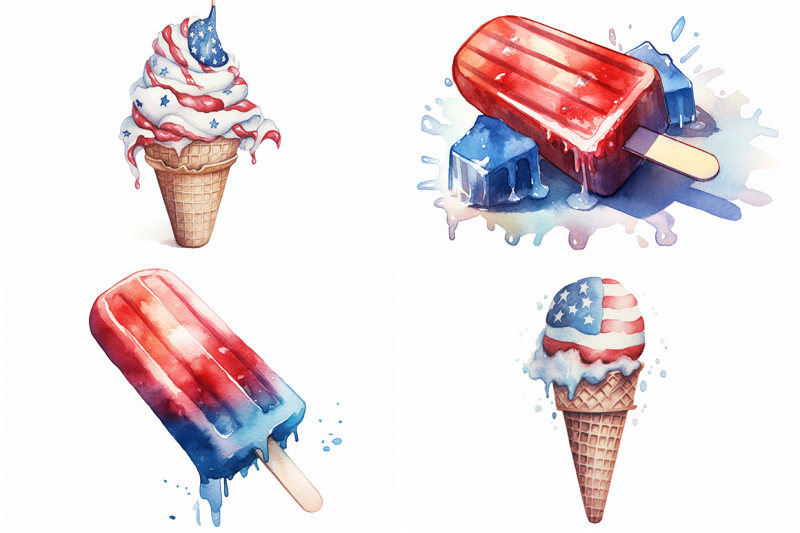 4th-of-july-ice-cream-watercolor-collection