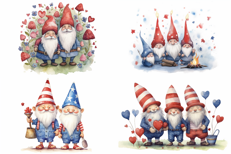 4th-of-july-gnomes-watercolor-collection