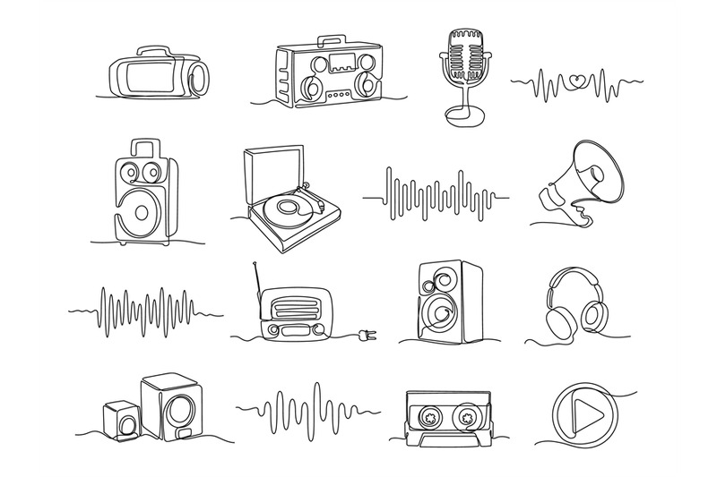 continuous-one-line-sound-illustrations-linear-sound-wave-audio-play