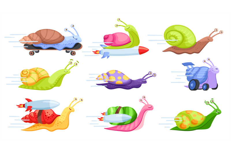 cartoon-fast-snails-turbo-rocket-fast-moving-snail-playful-gastropod