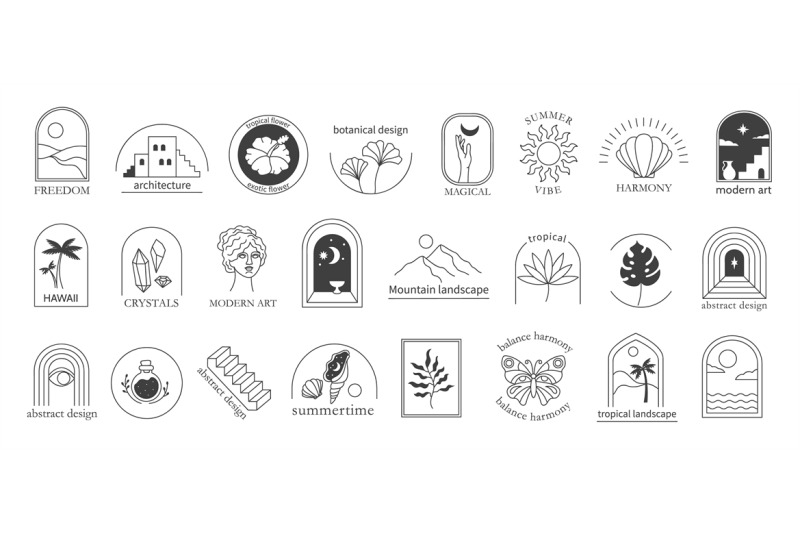 bohemian-linear-tropical-emblem-template-minimal-abstract-badges-mod