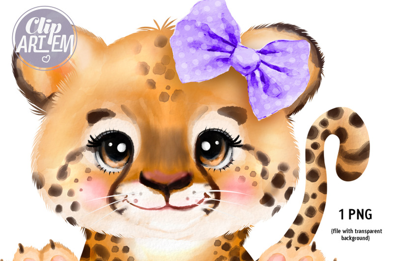 sweet-baby-girl-leopard-cheetah-with-purple-bow-png-image-digital