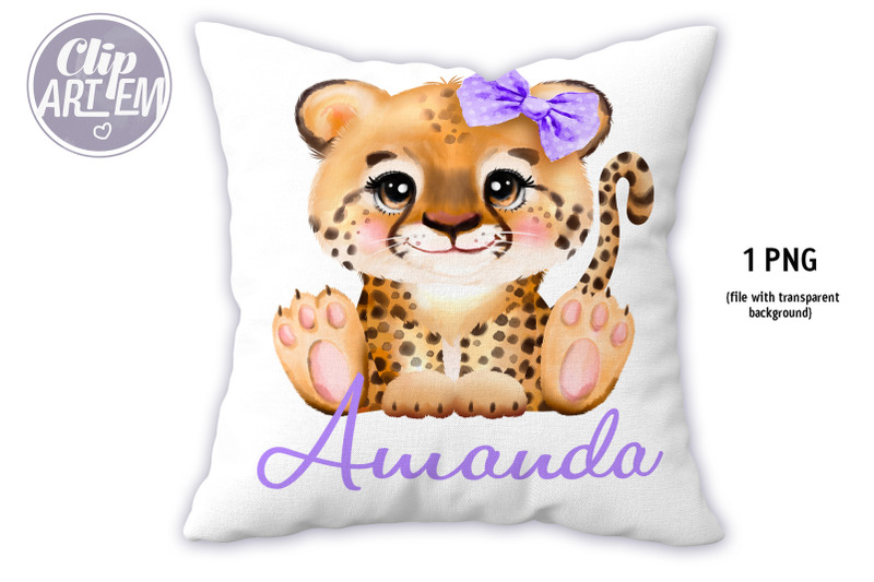 sweet-baby-girl-leopard-cheetah-with-purple-bow-png-image-digital