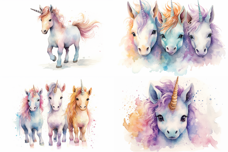 rainbow-unicorns-watercolor-collection