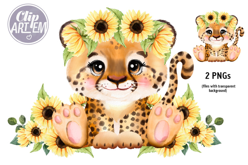 cheetah-with-sunflower-crown-clip-art-2png-images-digital-print-decor