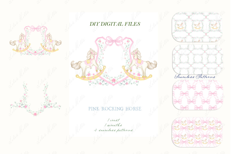 pink-rocking-horse-newborn-girl-family-nbsp-watercolor-crest-diy