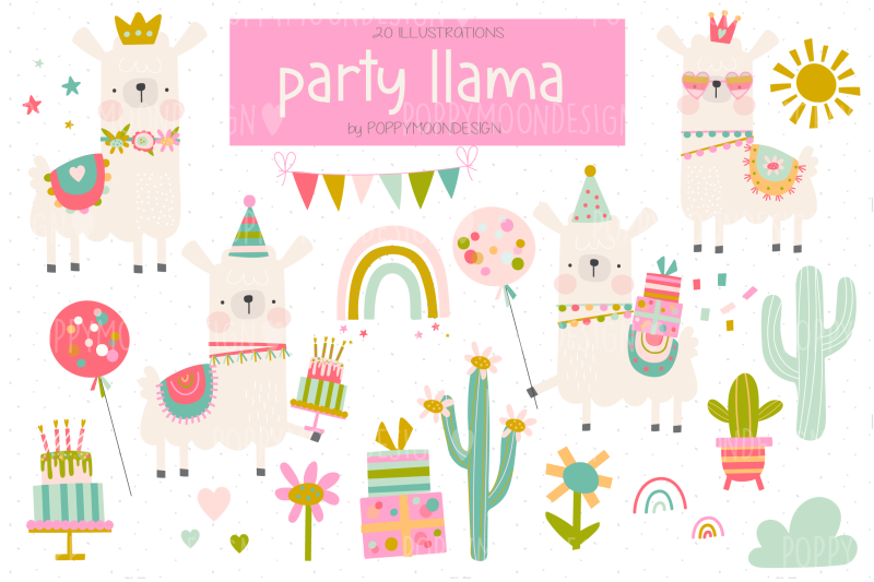 party-llama-clipart-set