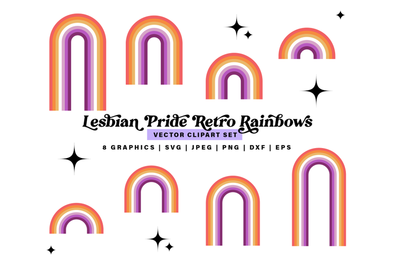 lesbian-pride-rainbow-svg-clipart-set-lgbt-retro-pride-rainbows
