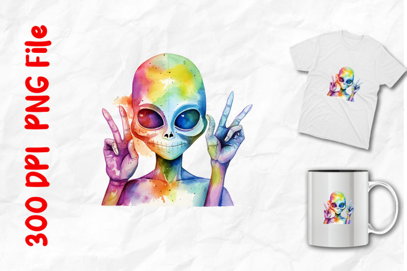 rainbow-alien-holding-up-peace-sign