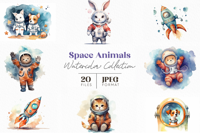 space-animals-watercolor-collection